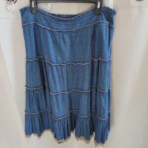 VTg Mix Nouveau Womens Skirt Size 14 Blue Chambray Denim Tiered Peasant 16321‎